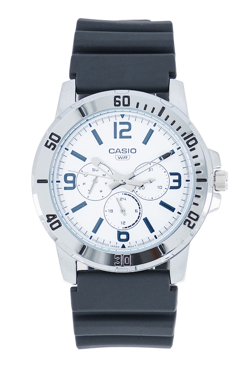 Casio, Ceas cu functii multiple si curea din cauciuc, Argintiu, Bleumarin