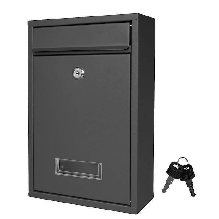 Cutie postala din otel galvanizat, PROCART, 2 chei, accesorii montare, 21.5 x 18 x 32 cm, neagra
