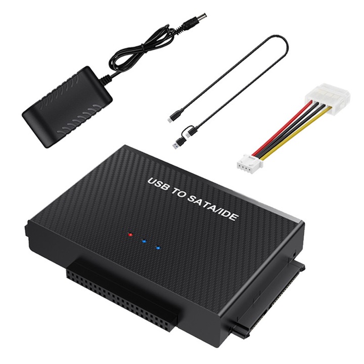 Adaptor hard disk SATA/IDE 2.5/3.5 inch, JESWO®, 3 in 1, cablu A-C, Negru