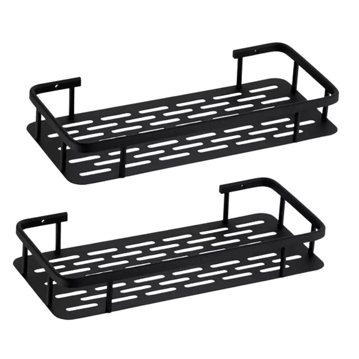 Set de 2 rafturi de baie, de dus eBA®, suspendate, cu ventuza si carlige, negru