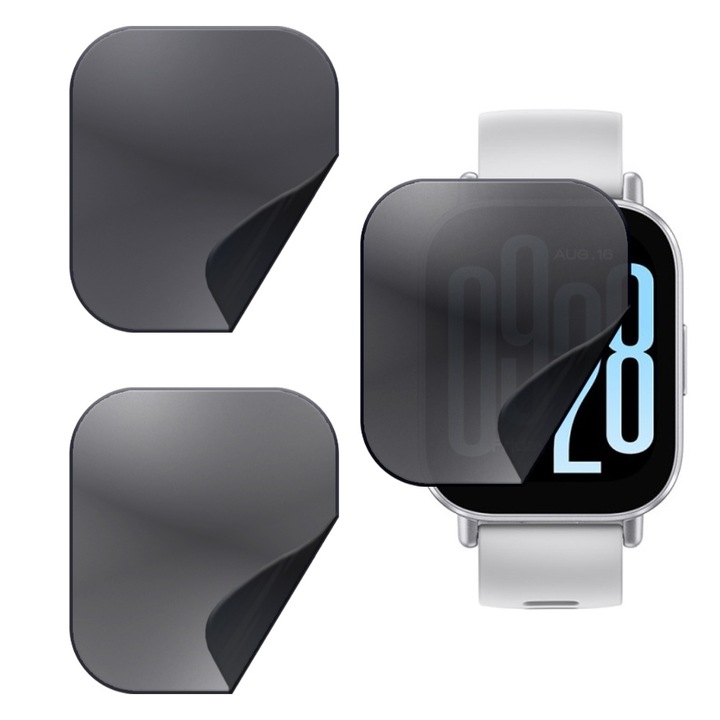 Set 3 x Folie de protectie Privacy pentru Xiaomi Redmi Watch 5 Active, Silicon Hydrogel Regenerabil, Flexible Hydro-Crystal, Instalare usoara, Optim Full Protection