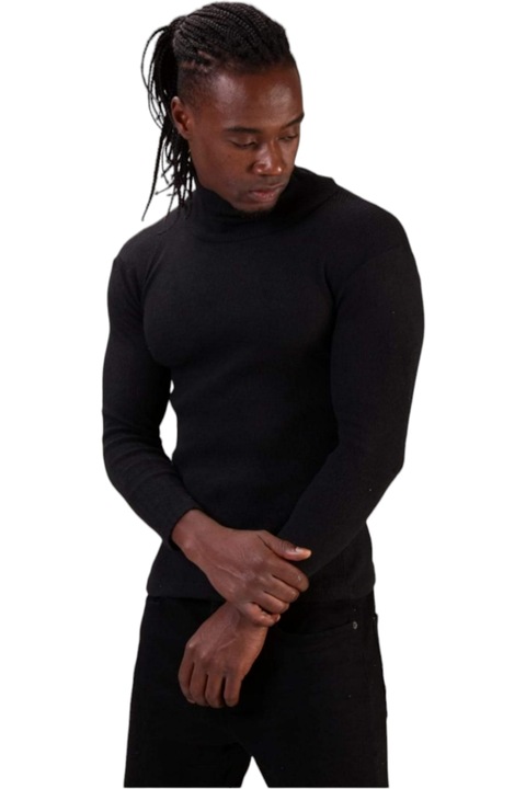 Мъжка блуза StarFashion, тип поло, висока яка, Черен