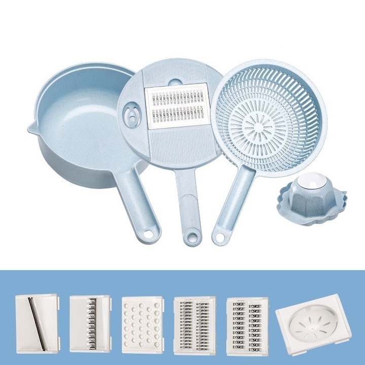 Razatoare multifunctionala toolsy pentru legume, fructe, branzeturi, 10 piese, 27.6x8 cm, albastru