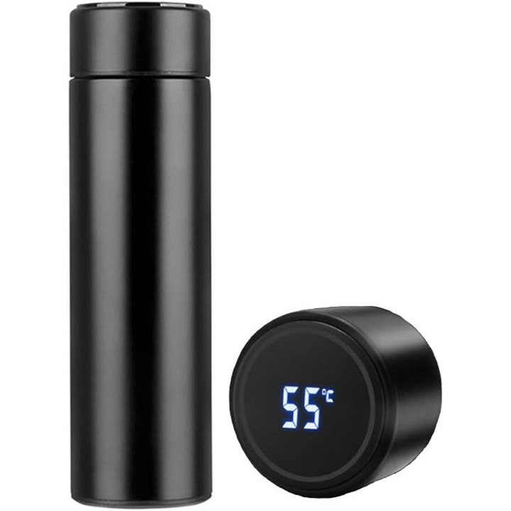 Termos Smart eBA® cu afisaj led temperatura, Inox, 500 ml, Ecran tactil, Afisaj temperatura, Negru