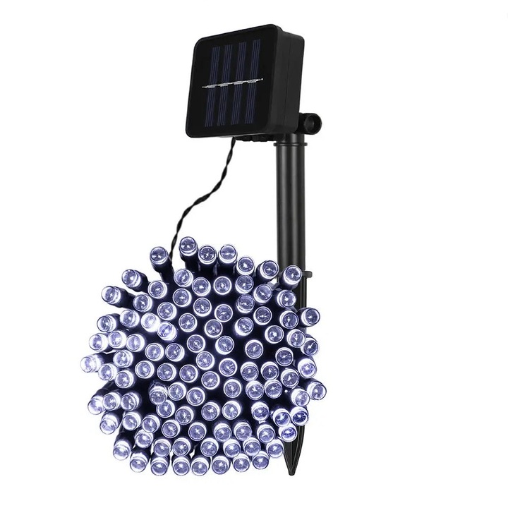 Instalatie Luminoasa Solara, 50m, 500 LED-uri, cu Telecomanda, Lumina Alba Rece