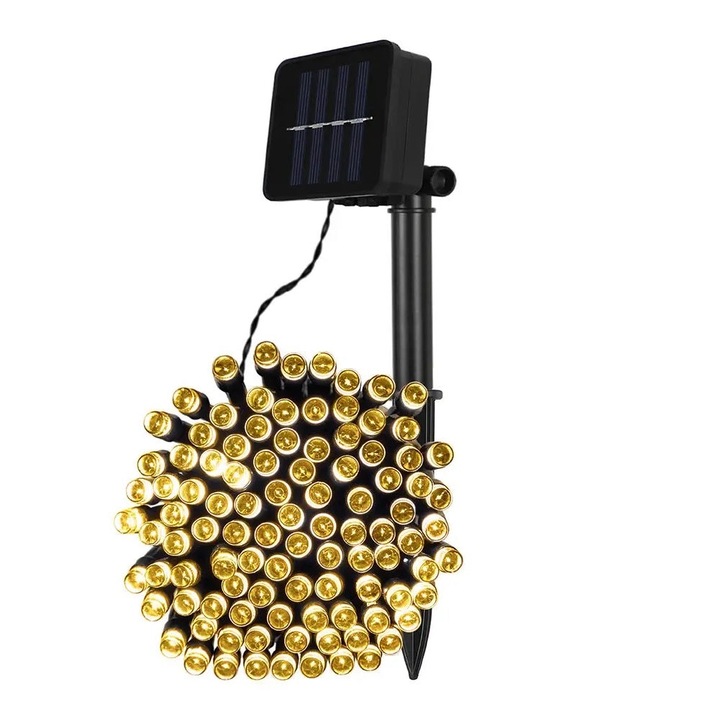 Instalatie Luminoasa Solara, 50m, 500 LED-uri, cu Telecomanda, Lumina Alba Calda