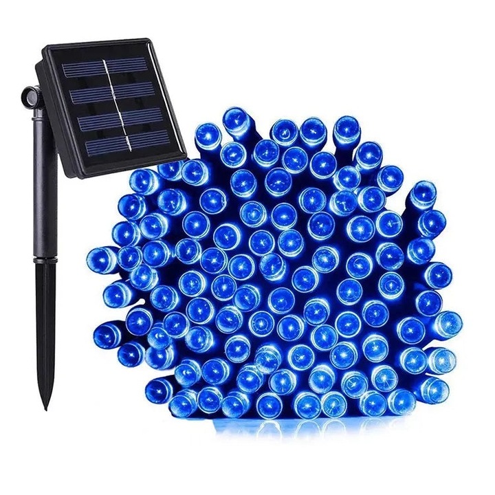 Instalatie Luminoasa Solara, 33m, 300 LED-uri, cu Telecomanda, Lumina Albastra
