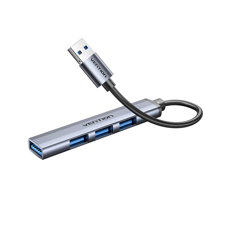 Hub 4 in 1 USB, VENTION, 3xUSB 3.0/1xUSB 2.0, Aluminiu, 5 Gbps, 9.5x1.6x0.9 cm, Gri