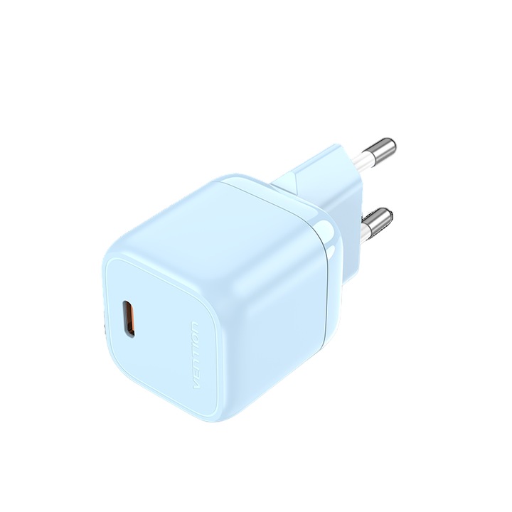 Мрежово зарядно USB Type-C, VENTION, GaN 30W, синьо