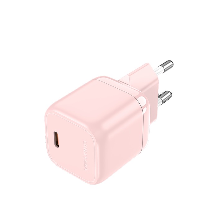 USB Type-C мрежово зарядно устройство, VENTION, GaN 30W, розово