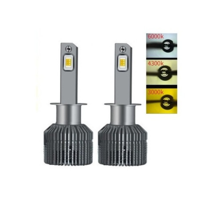 Set 2 leduri H3 Xenon Bright, 50W, 11.000 Lm, 3000K/4300K/6000K, 12V