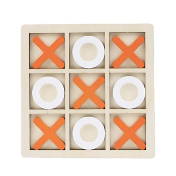 Jucarie montessori x si 0, din lemn, interactiva/educativa, 9 piese, 14.3x14.3 cm, Portocaliu/Alb
