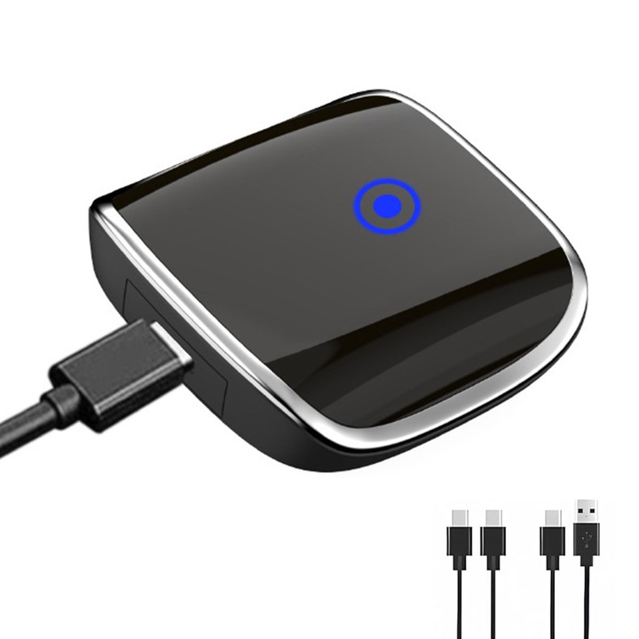 Adaptor wireless 2-in-1 Carplay&Android Auto, plug and play, conexiune automata, 5GHz, WIFI, compatibil cu dispozitivele Apple iOS 10 si Android 11, negru