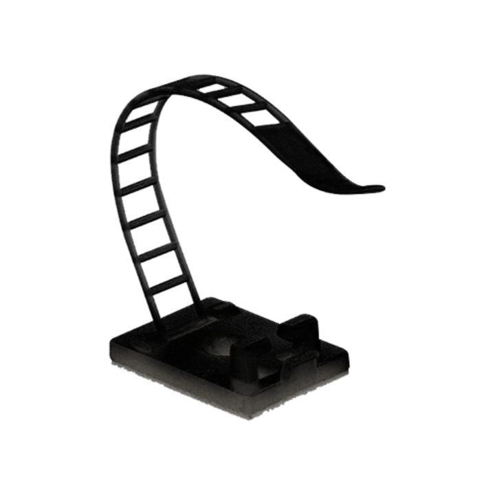 Állítható műanyag kábeltartó, FEKETE, 25x18 mm, öntapadós, 100 db TAA-1-B