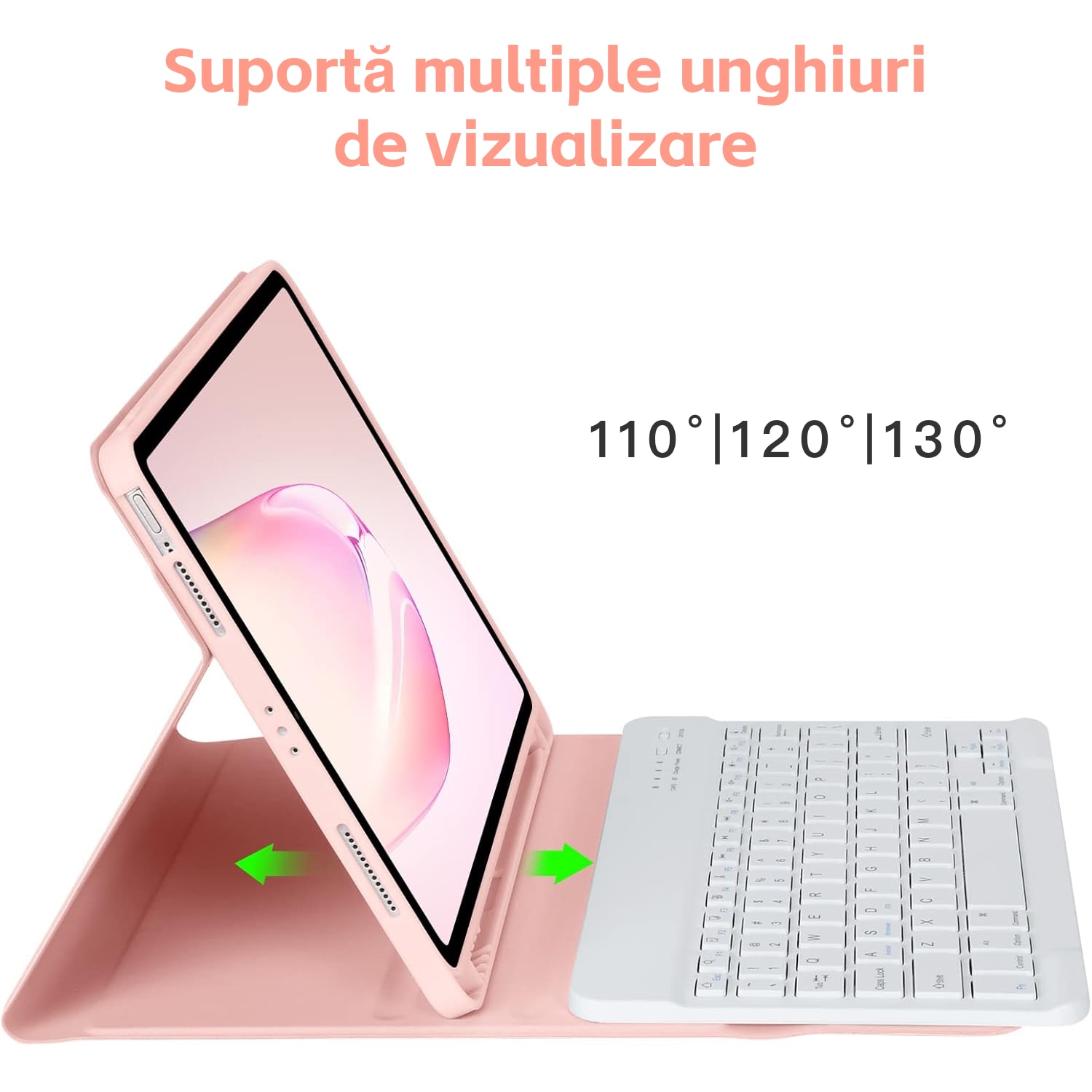 Carcasa cu tastatura pentru iPad 10.9 2022 (a 10-a generatie) cu suport pentru creion, detasabil magnetic, tastatura Bluetooth wireless, activare/dezactivare automata, roz