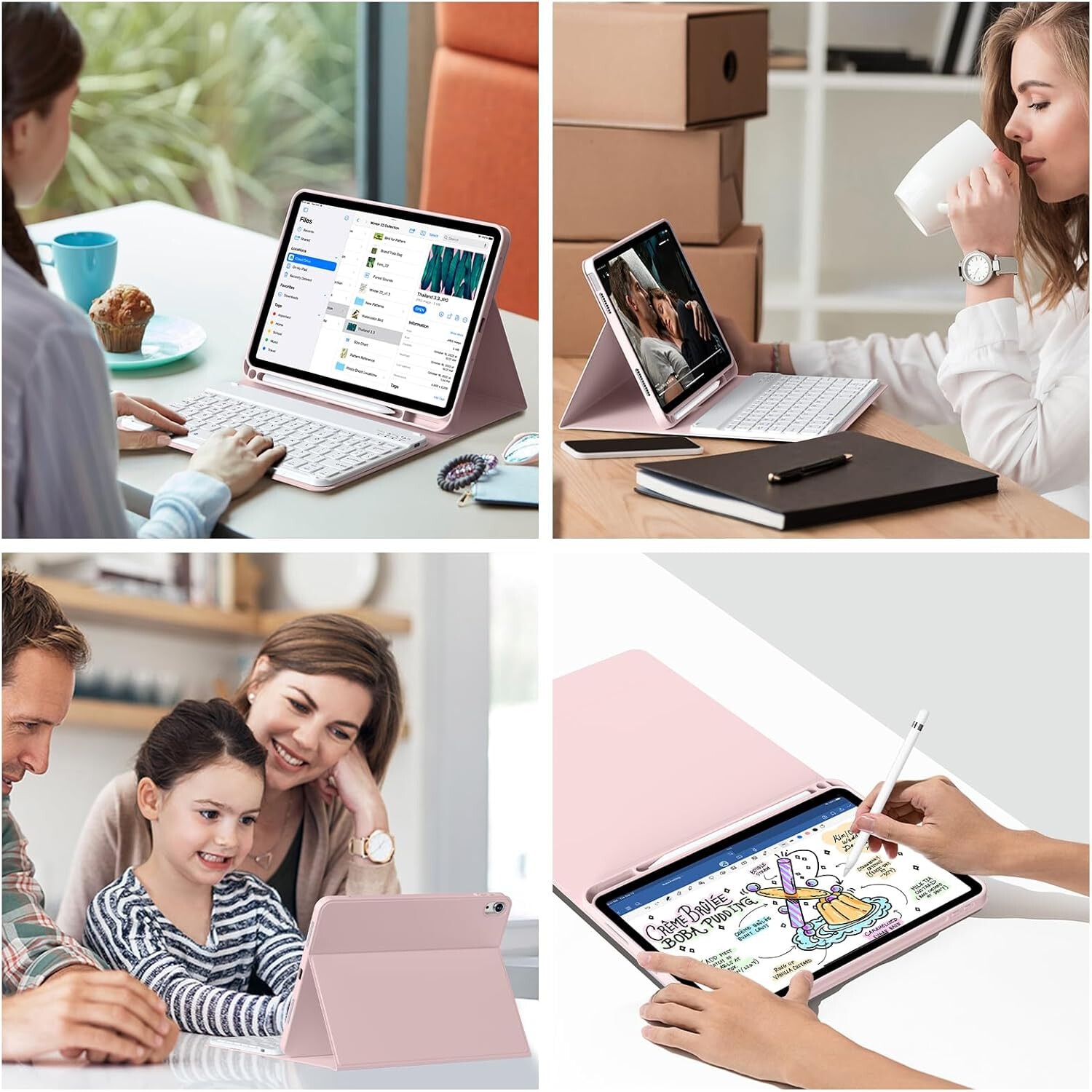 Carcasa cu tastatura pentru iPad 10.9 2022 (a 10-a generatie) cu suport pentru creion, detasabil magnetic, tastatura Bluetooth wireless, activare/dezactivare automata, roz