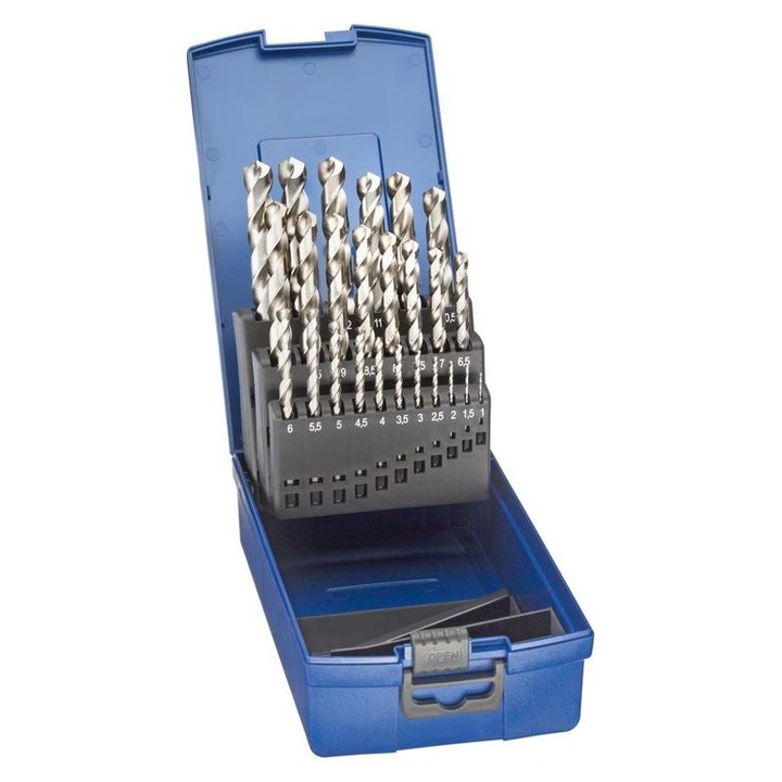 Set burghie pentru metal Fortis HSSE tip N, cilindrica, 1-13mm, 25 bucati