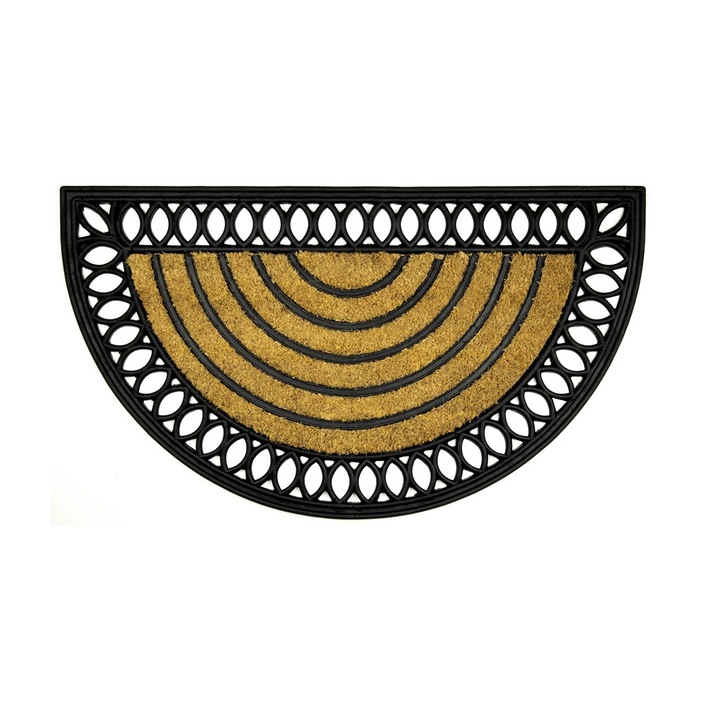 Covoras Intrare Marte Olivo, 40x70 Cm, Semicerc, Model Geometric, Fabricat Din Cauciuc Si Fibra Naturala De Cocos, Suprafata Antiderapanta Pentru Stabilitate, Ideal Pentru Usa De Exterior, Veranda Sau Spatii De Acces, Bej Cu Negru