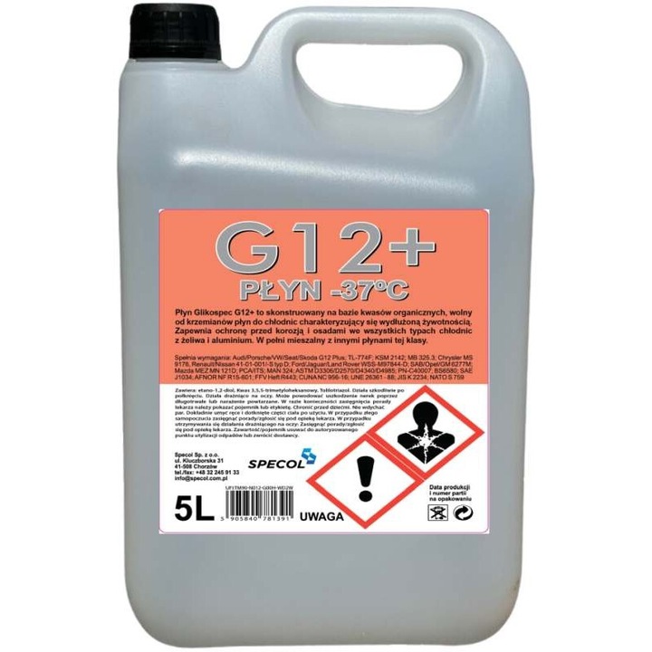 Antigel Specol, G12+, 5L -37C, roz