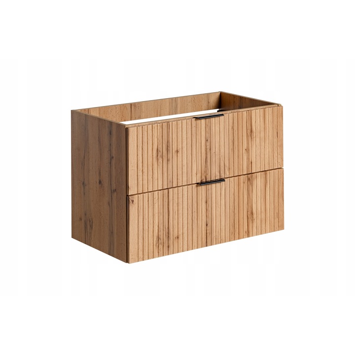Шкаф за баня FURNIDEA, 2 чекмеджета, Soft close, Релефна предна част, 80 см, Дъб WOTAN