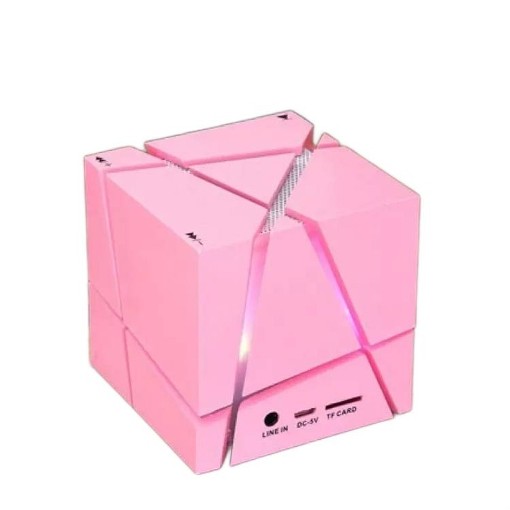 Boxa portabila Bluetooth, Qone 2 Cube Mini, Slot pentru card, Wireless, Roz