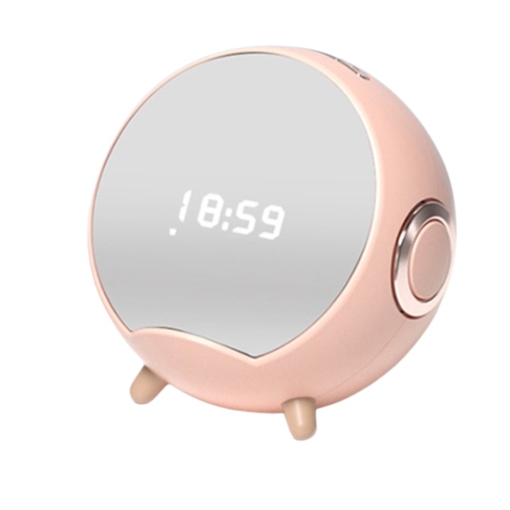 Boxa portabila Bluetooth, Mini desktop inteligent wireless, Ceas de alarma, Suport pentru telefon, Roz