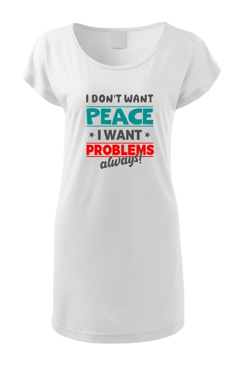 Rochie cu decolteu rotund, Peace or Problems, Alb