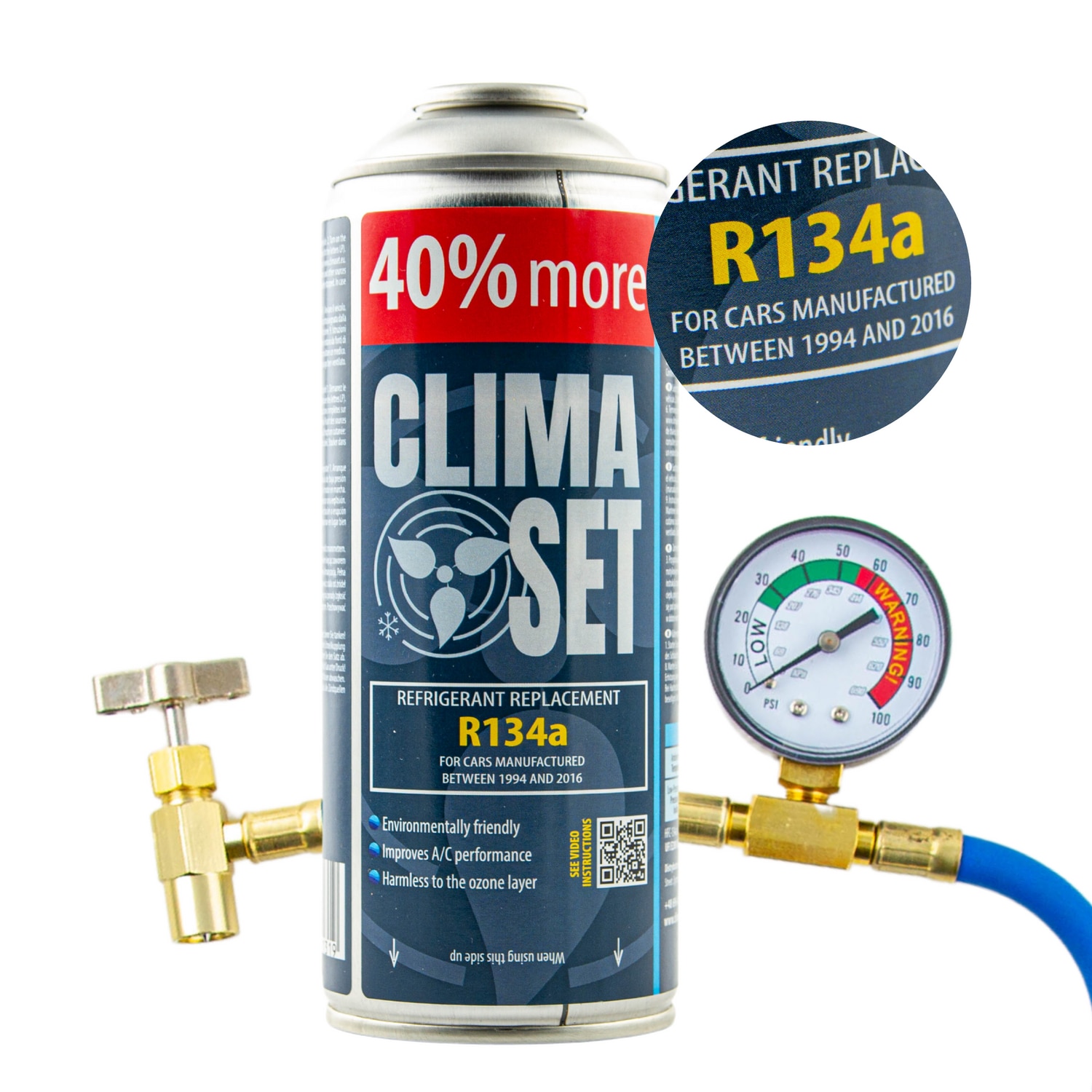 ClimaSet R134a 235g с маркуч и манометър, за бързо зареждане на ...