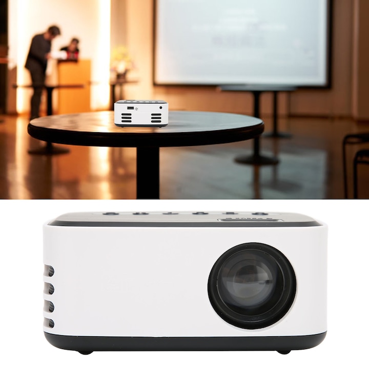 Videoproiector mini Jormftte, 2000 lm, rezolutie 854x480, proiectie 30-100 inci, alb