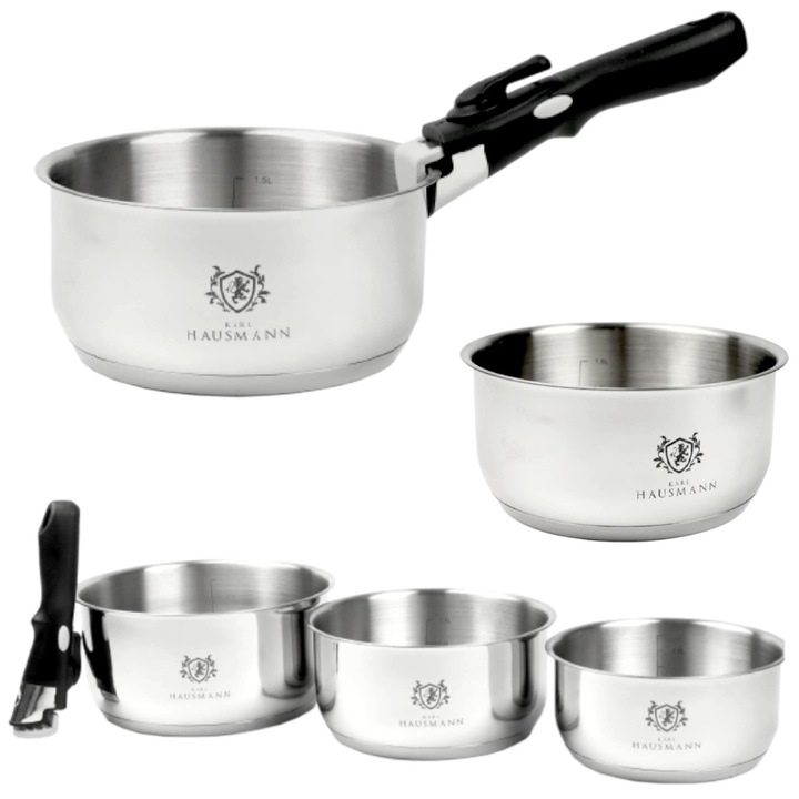 Konyhai edénykészlet 3 db + kivehető fogantyú, 1, 6L 2, 2L 3, 1L, rozsdamentes acél, FUSION, Karl Hausmann, ezüst