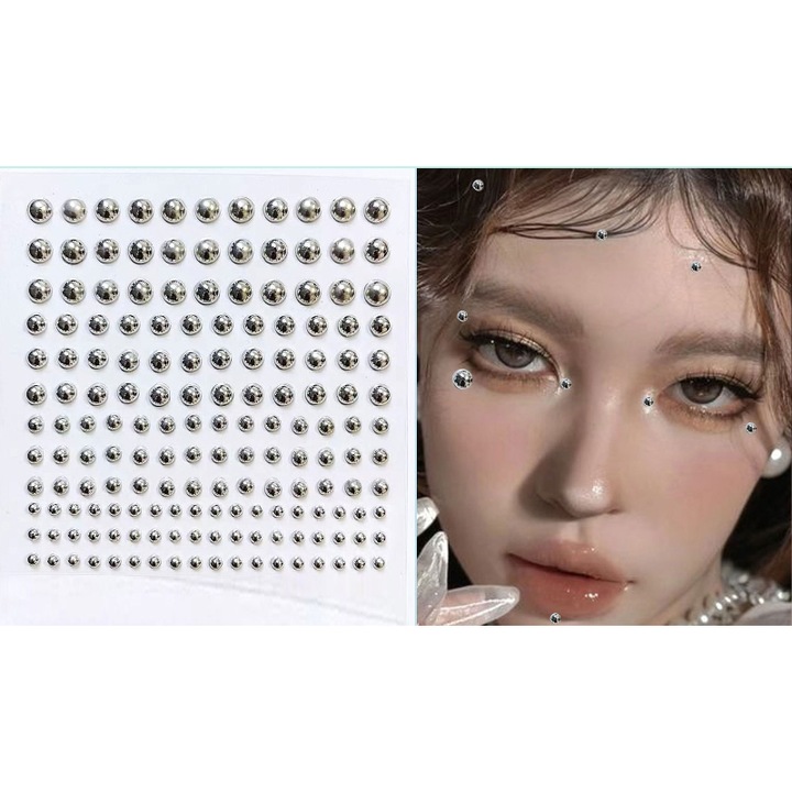 165 buc Face Gems Lip Stud, piercing fals pentru nas, stift pentru sprancene, piercing fals pentru burta, autocolant cu buton argintiu potrivit pentru toate tipurile de machiaj, precum punk cool