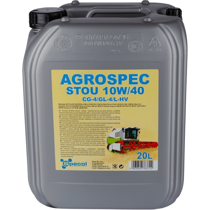 Specol 10W40 20l sebességváltó olaj, többszínű, mezőgazdasági és építőipari gépekhez