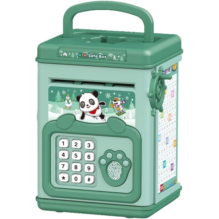 Pusculita pentru copii, Tip ATM, Parola cu Amprenta, Verde