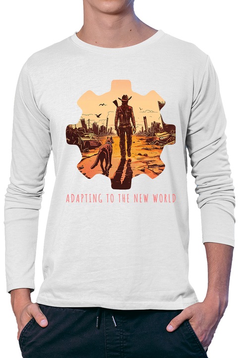 Bluza barbati cu imprimeu, Adapting to the new world, mix 1, Alb