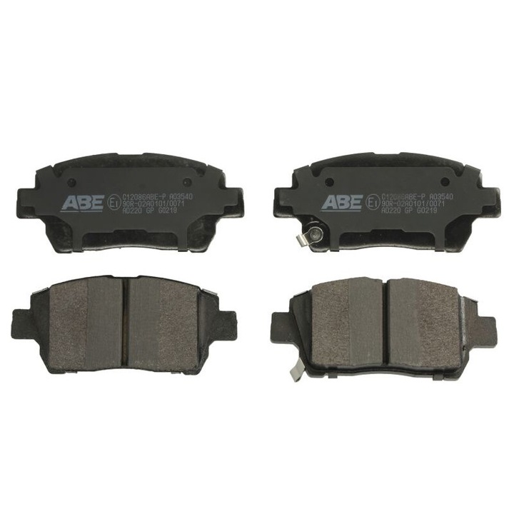 Első fékbetét készlet ABE, kompatibilis a Toyota Allion I, Altezza, Bb I, Bb II, Brevis, Caldina, Celica, Corolla, Corolla Verso, Crown, Echo, Iq, Isis, Ist, Mark II Ix, Mark XI típusokkal