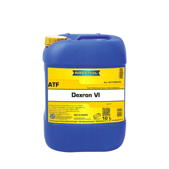 Масло за скоростна кутия RAVENOL ATF DEXRON VI 10L, съвместимо с GM 06- / GMN 10060 / 236.41