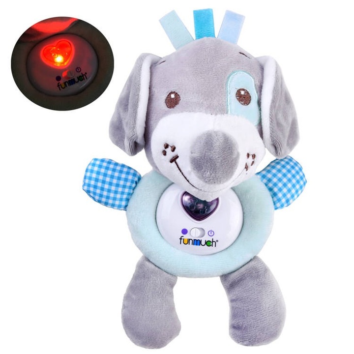 Plüss játék hangokkal és fényekkel, Funmuch, Puppy, 22 cm, Szürke