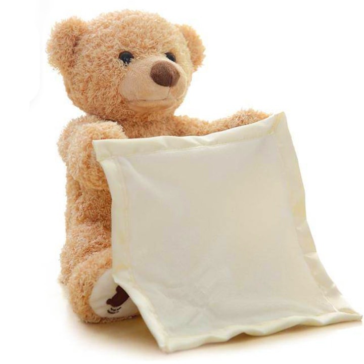 Interactive Plus Teddy Bear, EMATTERIO ®, Énekel és beszél, Elemekkel, Cucu-Bau, 30 cm, Krém