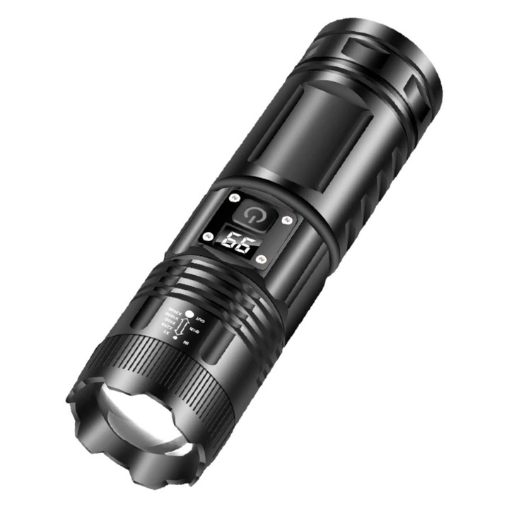 USB акумулаторно фенерче, YT-883, LED индикатор за батерията, плъзгач за увеличение, 1200 Lumin