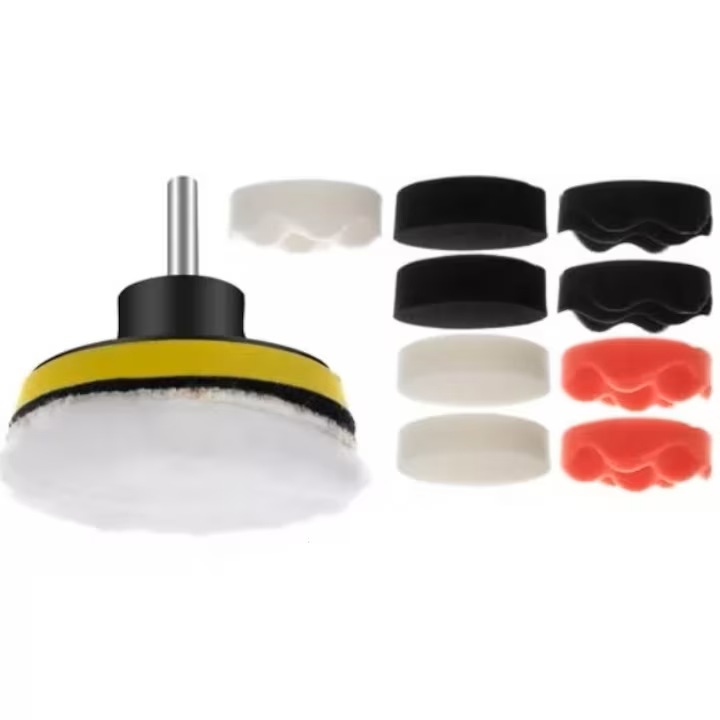 Комплект от 12 гъби за полиране VarioShop, адаптер за бормашина, подходящ за бормашина M10, скорост на въртене 3000 RPM, многоцветен