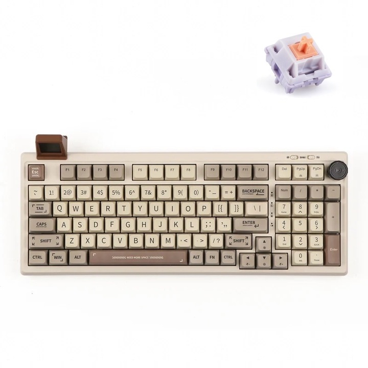 Безжична клавиатура, с бутон и мини дисплей Epomaker RT100 95% Retro, 2.4 GHz и Bluetooth, Wisteria Tactile Switch, Retro white