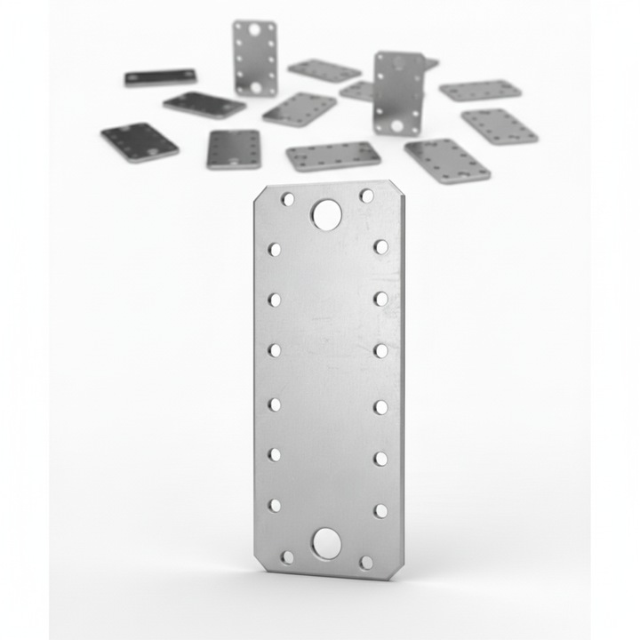 Set 10 placa perforata pentru imbinare lemn, Atlantic 1979, zincat, 180 x 65 mm (grosime 2mm)