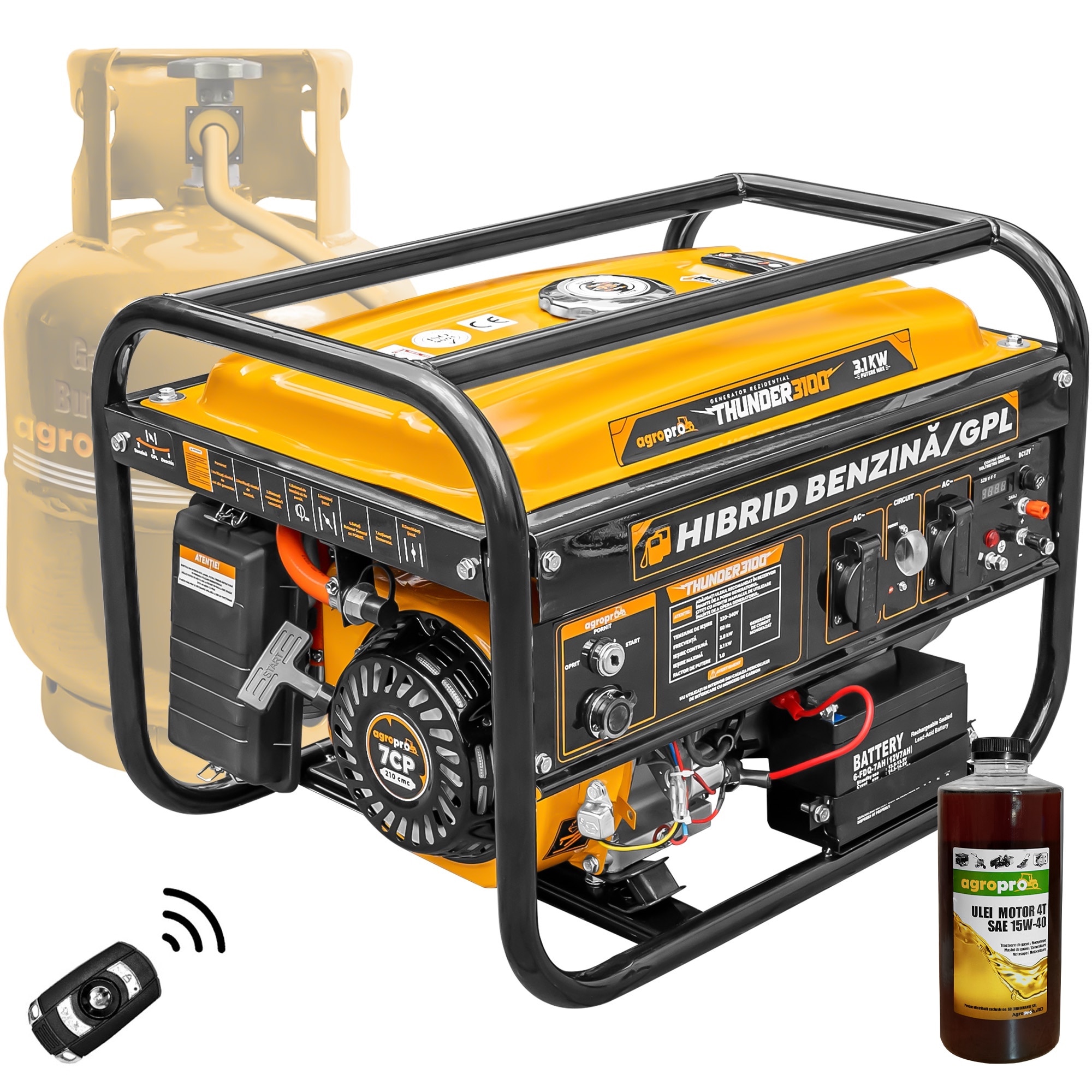 Generator 3.1 kW, AgroPro THUNDER 3100, benzina, GPL, pornire electrica ...