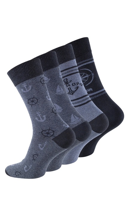 Sosete barbatesti din bumbac bleumarin cu motive marine, set 4 perechi 43-46