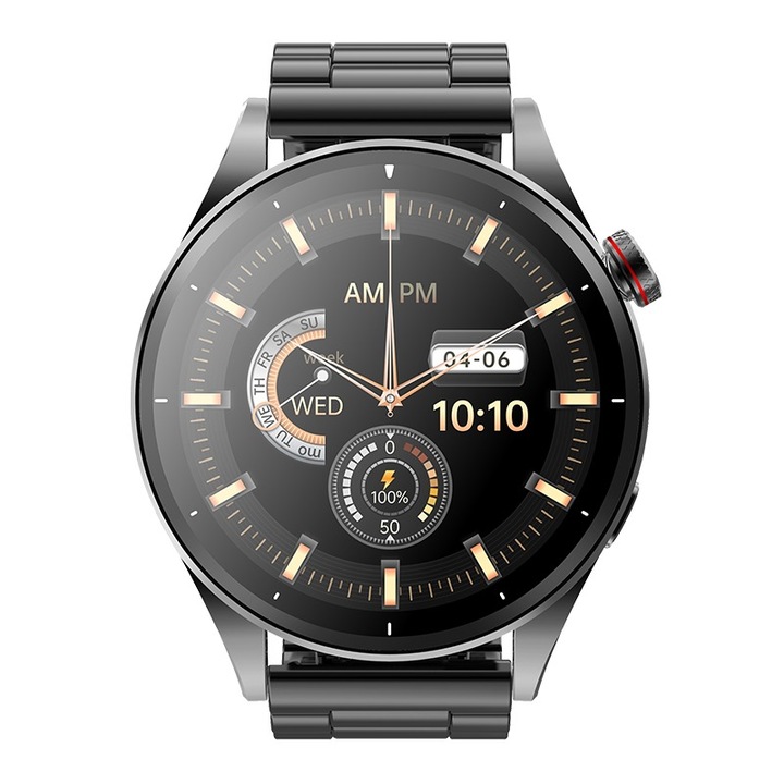 Ceas Smartwatch Maxcom FW66 Iron R, ecran 1.43” AMOLED, rezolutie 466×466, 300 mAh, Apeluri, Notificari, Incarcare Rapida, Rezistent apa si praf, Ideal Pentru Monitorizarea Sanatatii, peste 70 de Moduri Sport, 2 bratari incluse, Negru