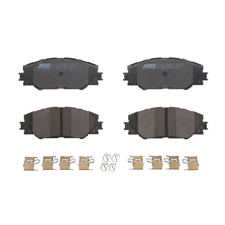 Első fékbetét készlet ABE, kompatibilis a Toyota Allion II, Auris, Camry, Corolla, Mark X Zio I, Mirai, Noah/voxy, Premio, Prius C, Prius Plus, Ractis, Rav 4 III típusokkal