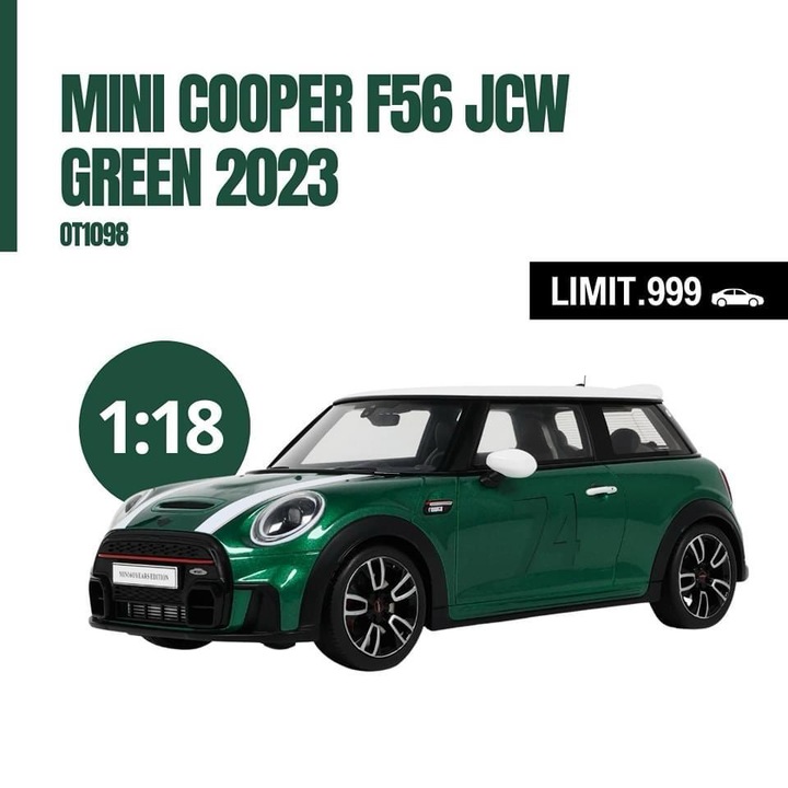 Mini Cooper F56 JCW modellautó, zöld, 2023, OT1098, LE999db 1:18, Otto Models