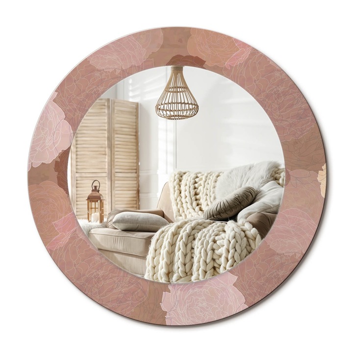 Oglinda decorativa rotunda, Decormat, Perete, Bej, Ø 70 cm, 010090550100300072559