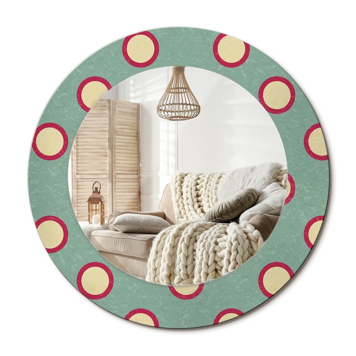 Oglinda decorativa rotunda, Decormat, Perete, Turcoaz, Ø 70 cm, 010090550100300072633