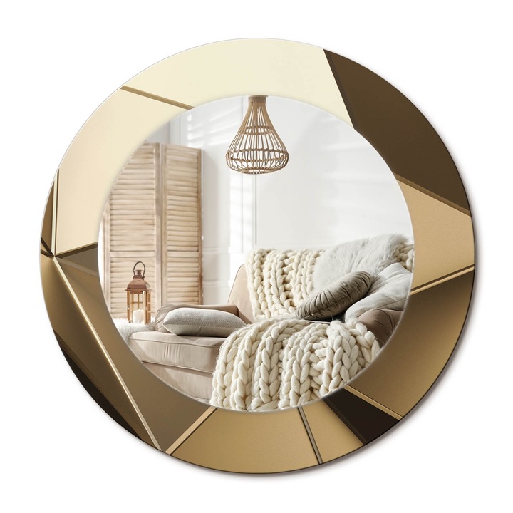 Oglinda decorativa rotunda, Decormat, Perete, Bej, Ø 70 cm, 010090550100300053937